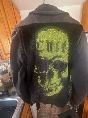 Cult of Individuality Black Bomber Jacket with Neon Yellow Skull